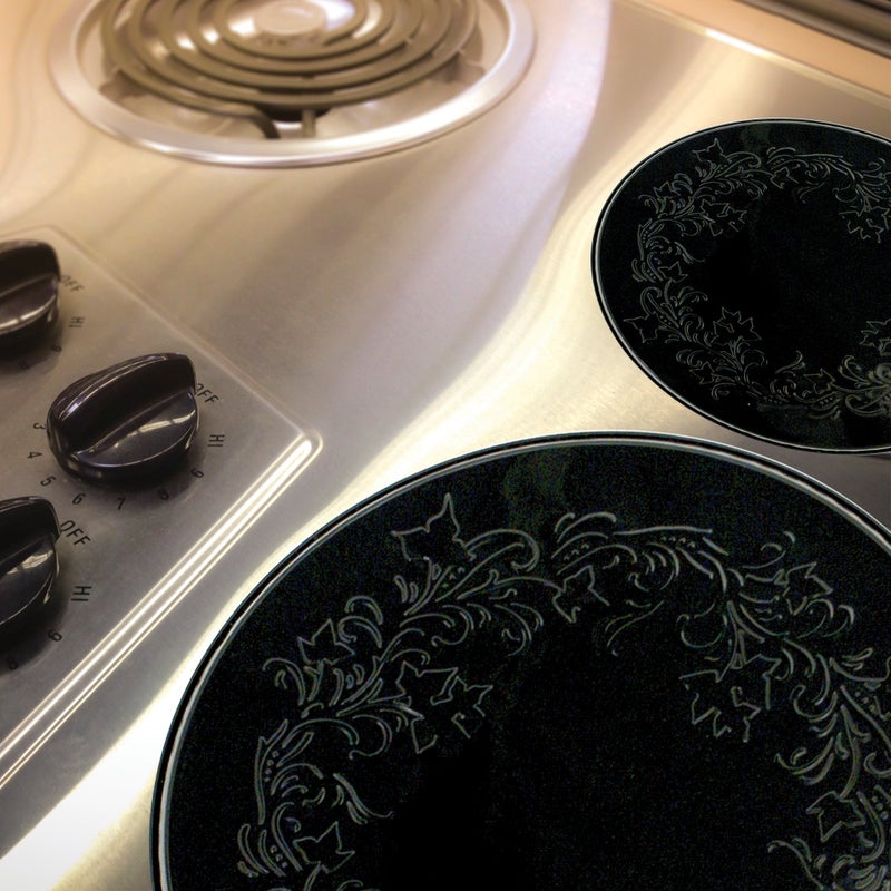 Range Kleen 4 Pack Round Ivy Embossed Black Burner Kovers With 2 Small 8.5 Inch and 2 10.5 Inch - Image 2
